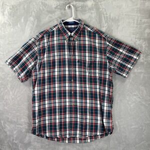 Pendleton Shirt men's Large Button Down Short Sleeve Red Green Plaid 100% Cotton
